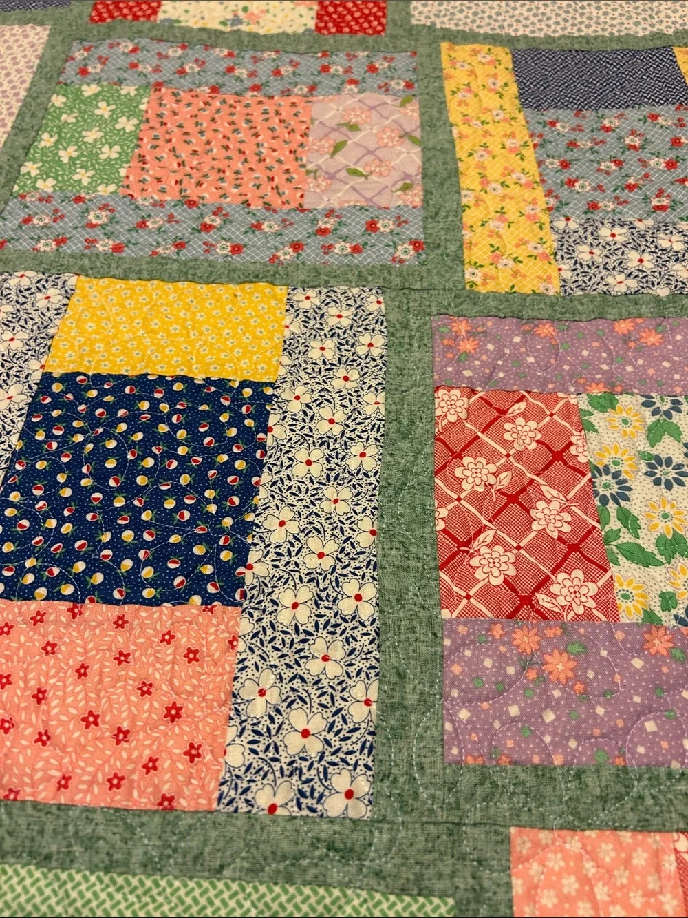 ONE OF A KIND- HANDCRAFTED Floral Quilt in Pastel Multicolor